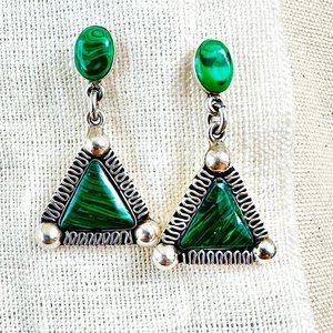 NEW Sterling Silver Malachite‎ Earrings Southwestern Pierced  925 Mexico